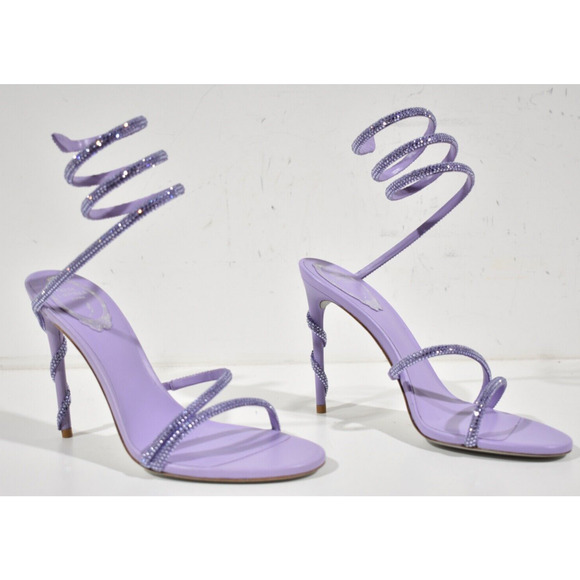 Rene Caovilla Margot Lilac Purple Strass Ankle Wrap Strap Sandal Heel Pump 40 - Picture 4 of 11